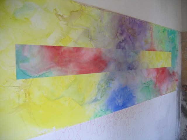 © Wilhelm Roseneder. Pilastro. Aquarell auf Papier/Watercolour on paper. 400x110 cm. Artfarm Pilastro. Pilastro di Bonavigo, Verona, Italy, 2005