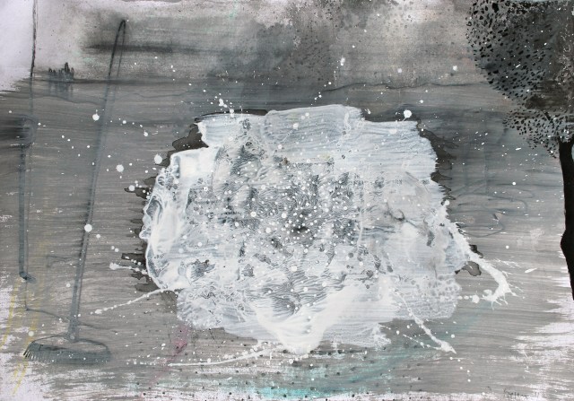 © Wilhelm Roseneder. Studie zu weißer Invasion/Study to white invasion, 2011. Aquarell, Bleistift, Tusche, chinesische Reibtusche/Watercolour, pen, ink, Chinese ink, 34x24 cm