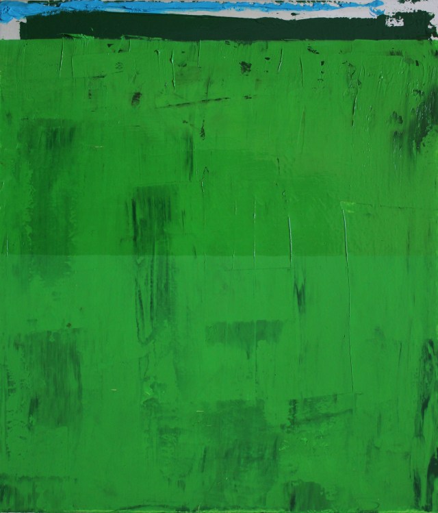 © Wilhelm Roseneder. Landschaft überwiegend in Maigrün, 2002. Öl auf Leinen, Karton/Oil on canvas, cardboard, 24,8x28,5 cm