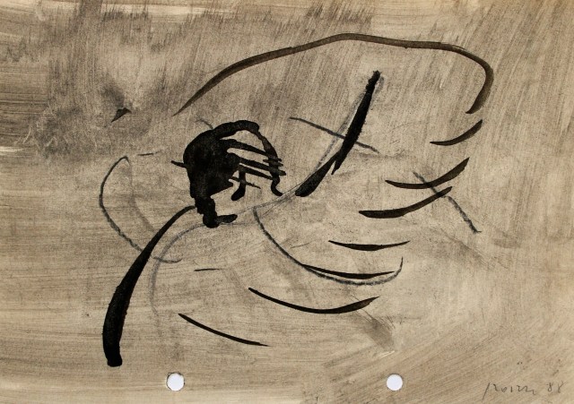 © Wilhelm Roseneder. Dem Engel einen Schlag versetzen, 1988. Tusche, Ölkreide auf Papier/Ink, oil crayon on paper, 14,6x20,9cm